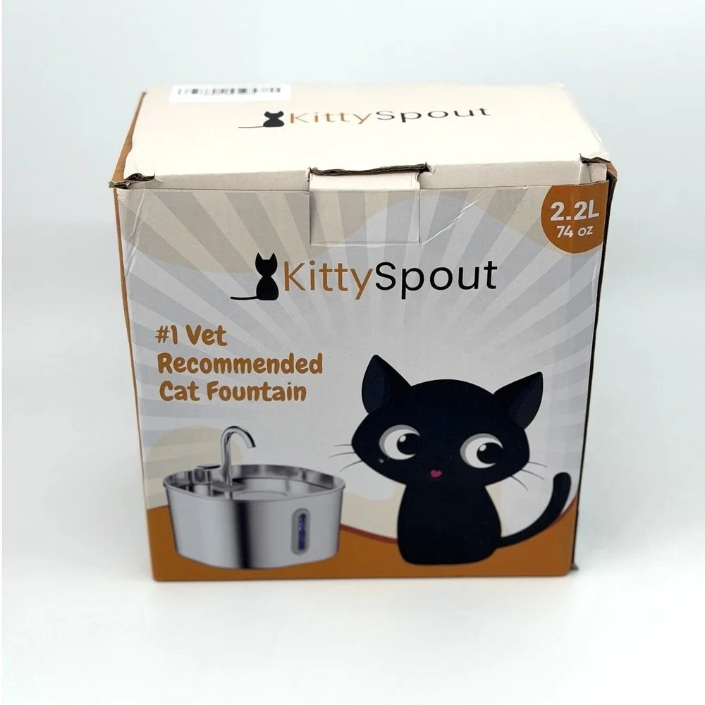 KittySpout 2.2L Cat Water Fountain Stainless Steel with 4 Filters EUC